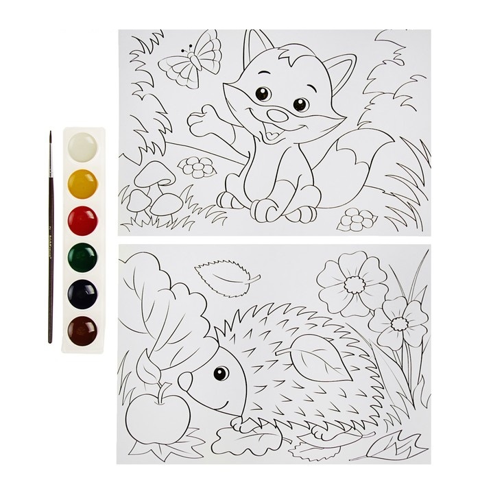 Игра для раскрашивания Artberry Forest Friends Coloring Set краски акварельные 6 цветов, шаблоны  